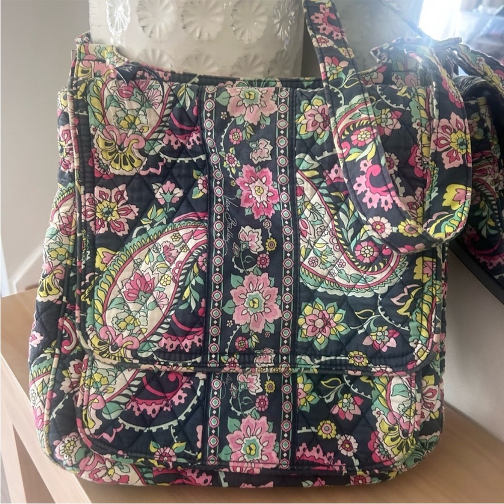 Vera Bradley Navy Pink Floral Paisley Shoulder Bag